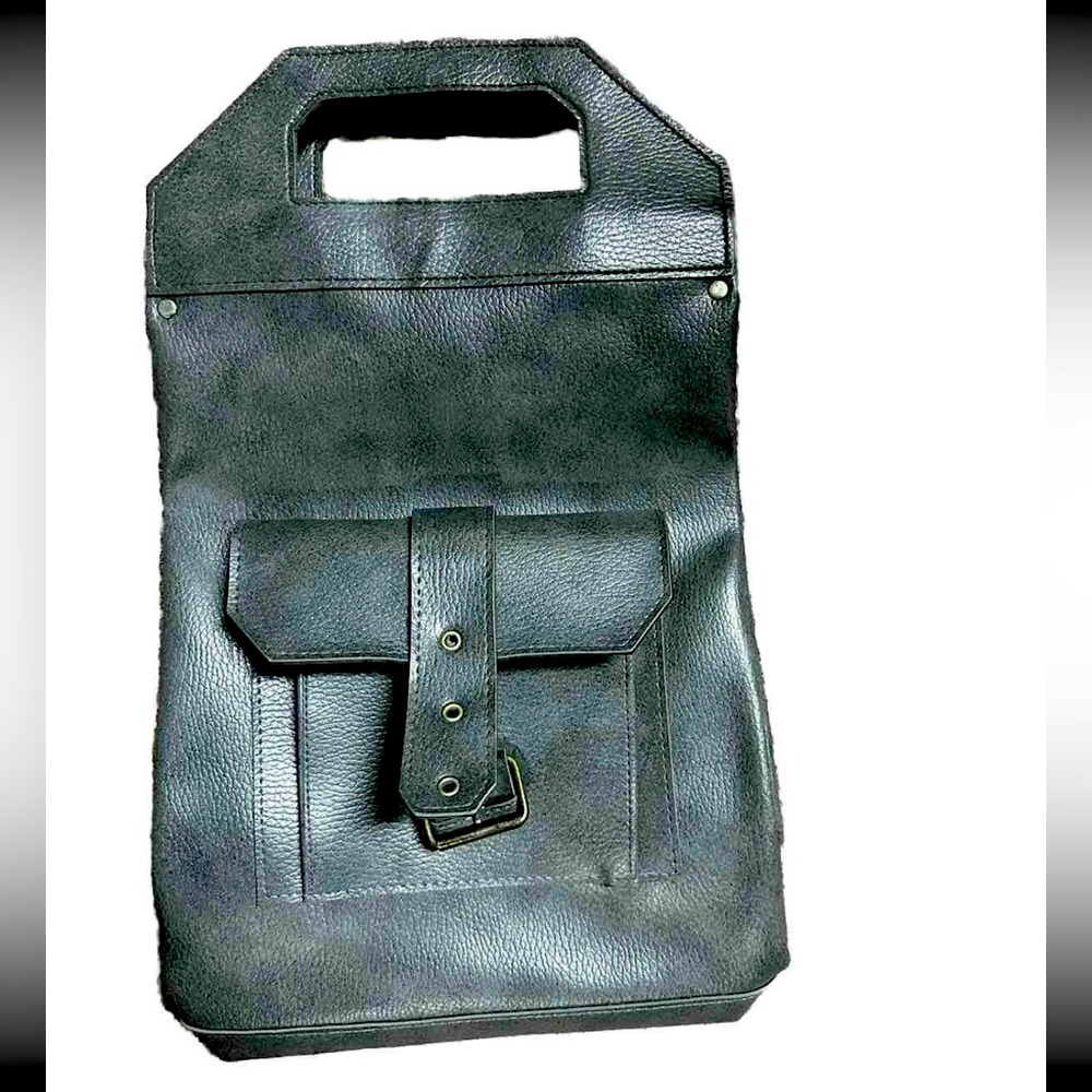NEW Vintage Leather Tote Purse GOLDCO Made In Japan Grey Blue 1950s